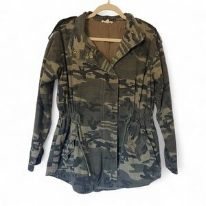 ODDY Women’s Army Green Camo Jacket Tie Waist Pockets S/M Oversized Fall Coat